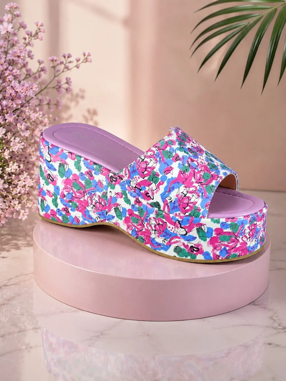 Jena by Weeboo Floral Platform Slide - Pink Lilac